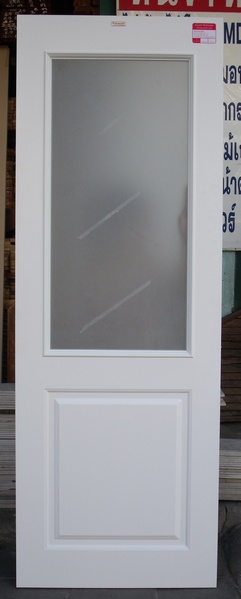 ประตูupvc(ไวนิล) ขนาด 80x200 กระจกฝ้า PGR004 สีขาว ใช้ภายนอก ทนแดดทนฝน กันน้ำ 100%